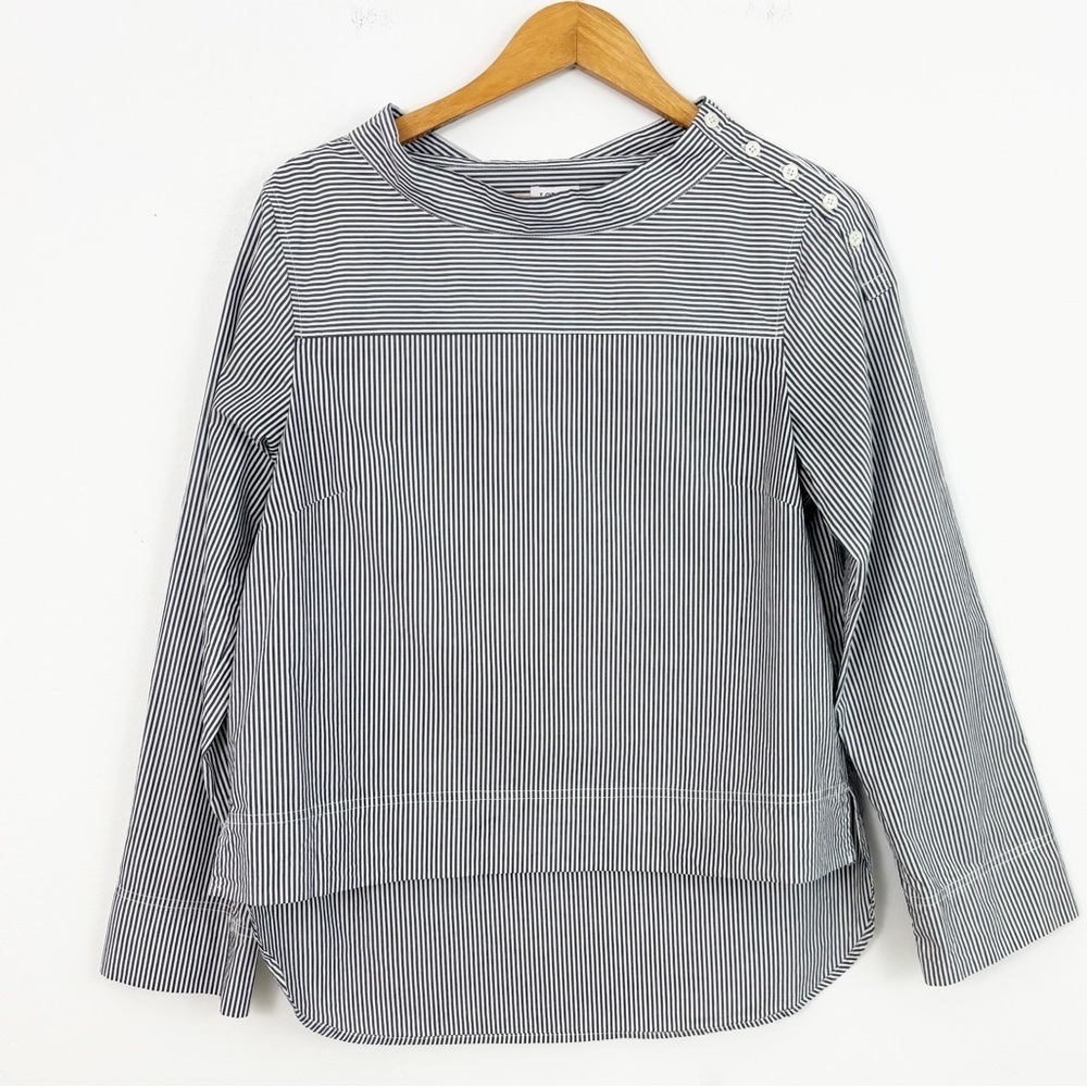 J. Crew Striped Funnelneck Cotton Poplin Long Sleeve Top Size 10